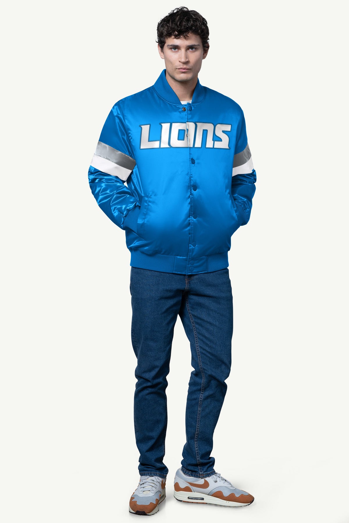 MENS DETROIT LIONS SATIN VARSITY JACKET - Multi