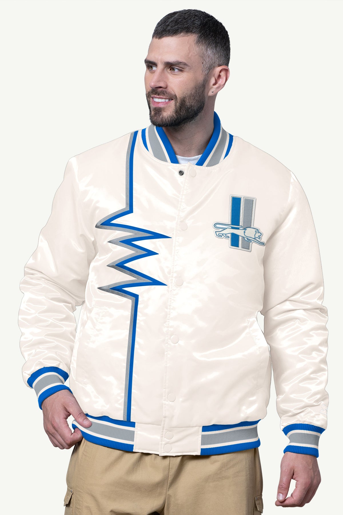 MENS DETROIT LIONS SHOCK WAVE SATIN JACKET - Starter