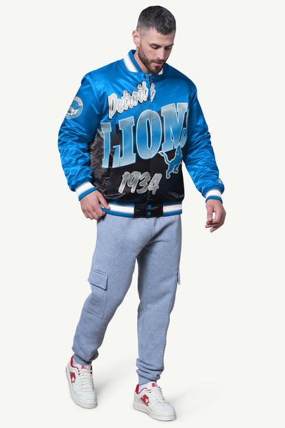 MENS DETROIT LIONS PASS RUSH SATIN VARSITY JACKET - Starter