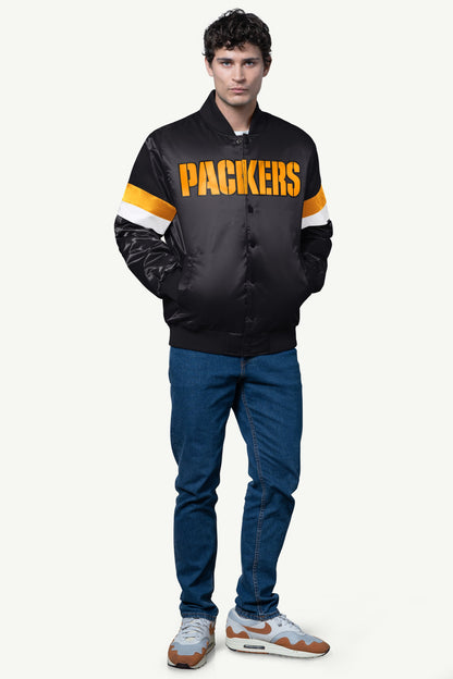 MENS GREEN BAY PACKERS SATIN VARSITY JACKET - Multi