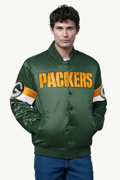 MENS GREEN BAY PACKERS TRIPLE OPTION SATIN VARSITY JACKET - Starter