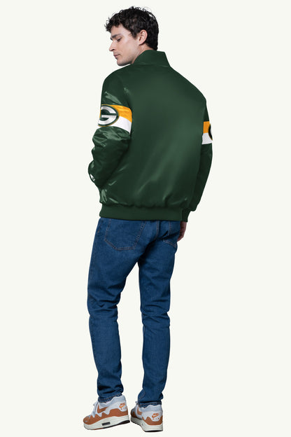 MENS GREEN BAY PACKERS TRIPLE OPTION SATIN VARSITY JACKET - Starter