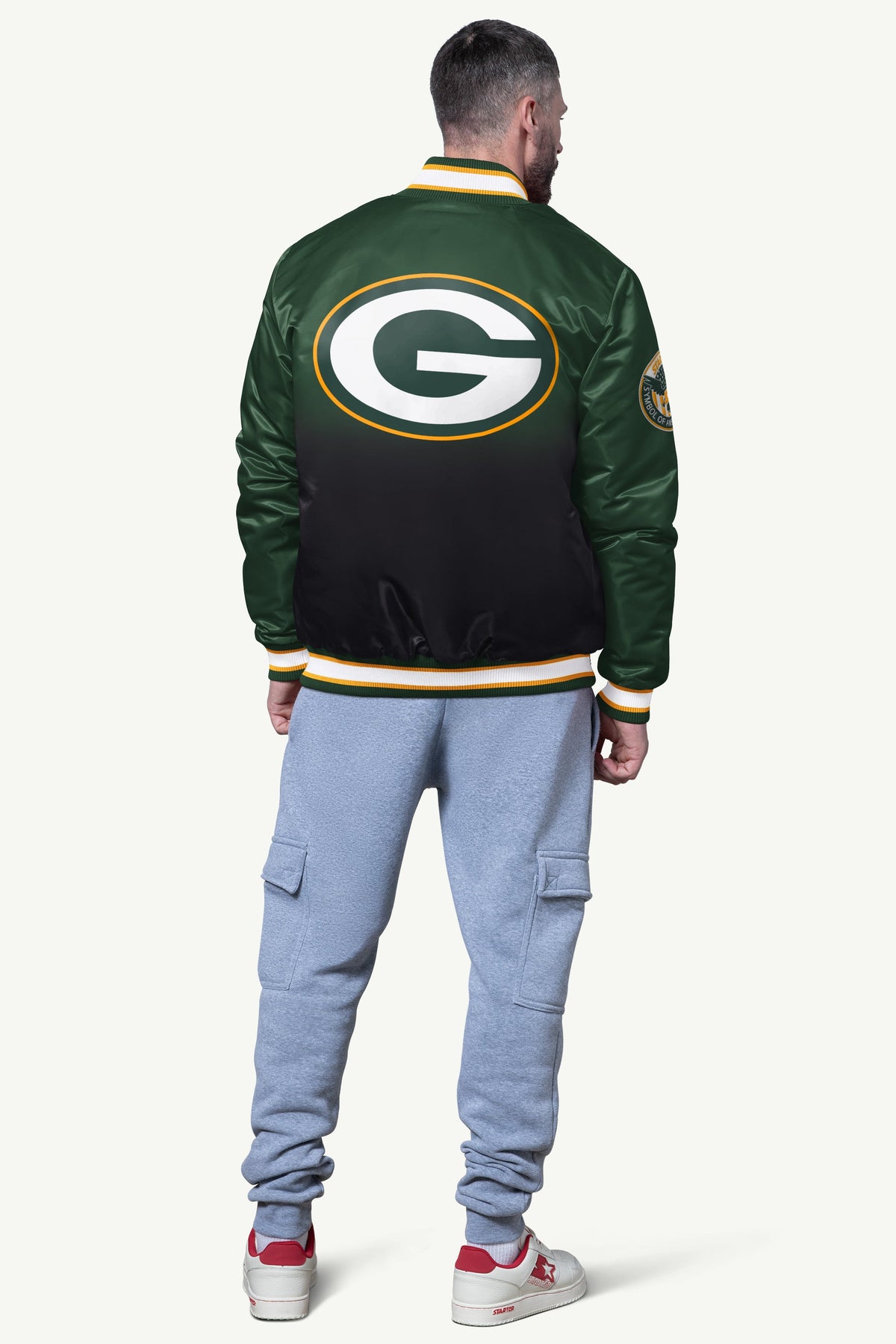 MENS GREEN BAY PACKERS PASS RUSH SATIN VARSITY JACKET - Starter