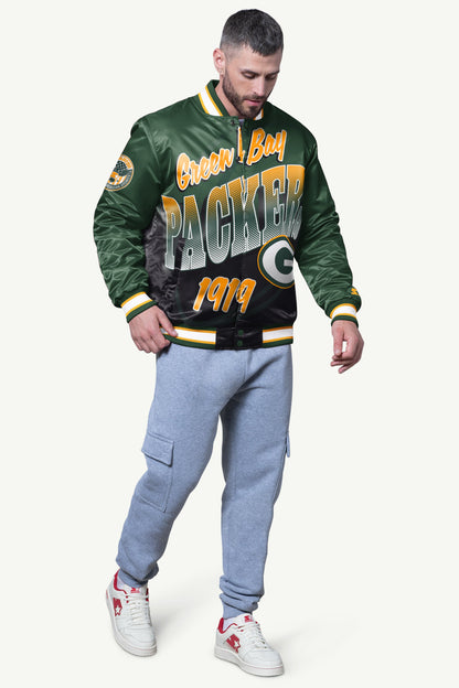 MENS GREEN BAY PACKERS PASS RUSH SATIN VARSITY JACKET - Starter