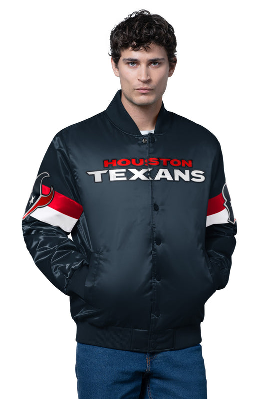 MENS HOUSTON TEXANS TRIPLE OPTION SATIN VARSITY JACKET - Multi