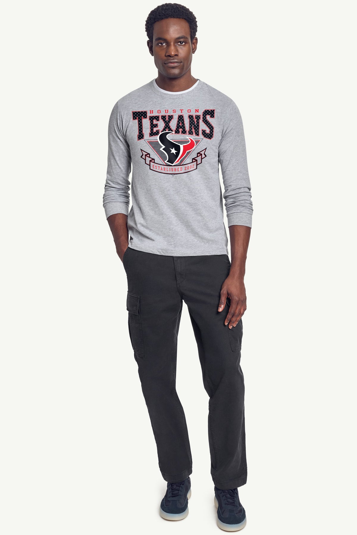 MENS HOUSTON TEXANS 80's INSPIRED LONG SLEEVE T SHIRT - Heather Grey