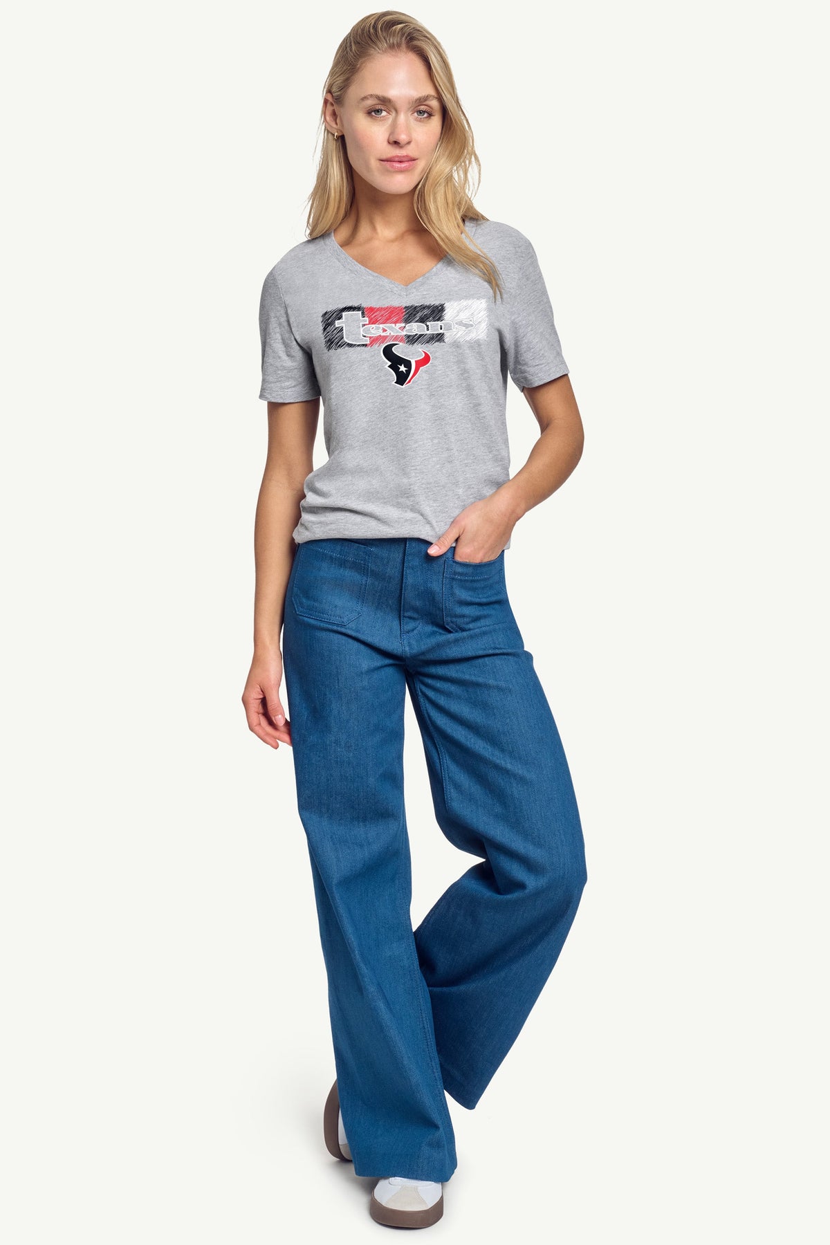 WOMENS HOUSTON TEXANS COLOR SHADING V-NECK T SHIRT - Heather Grey