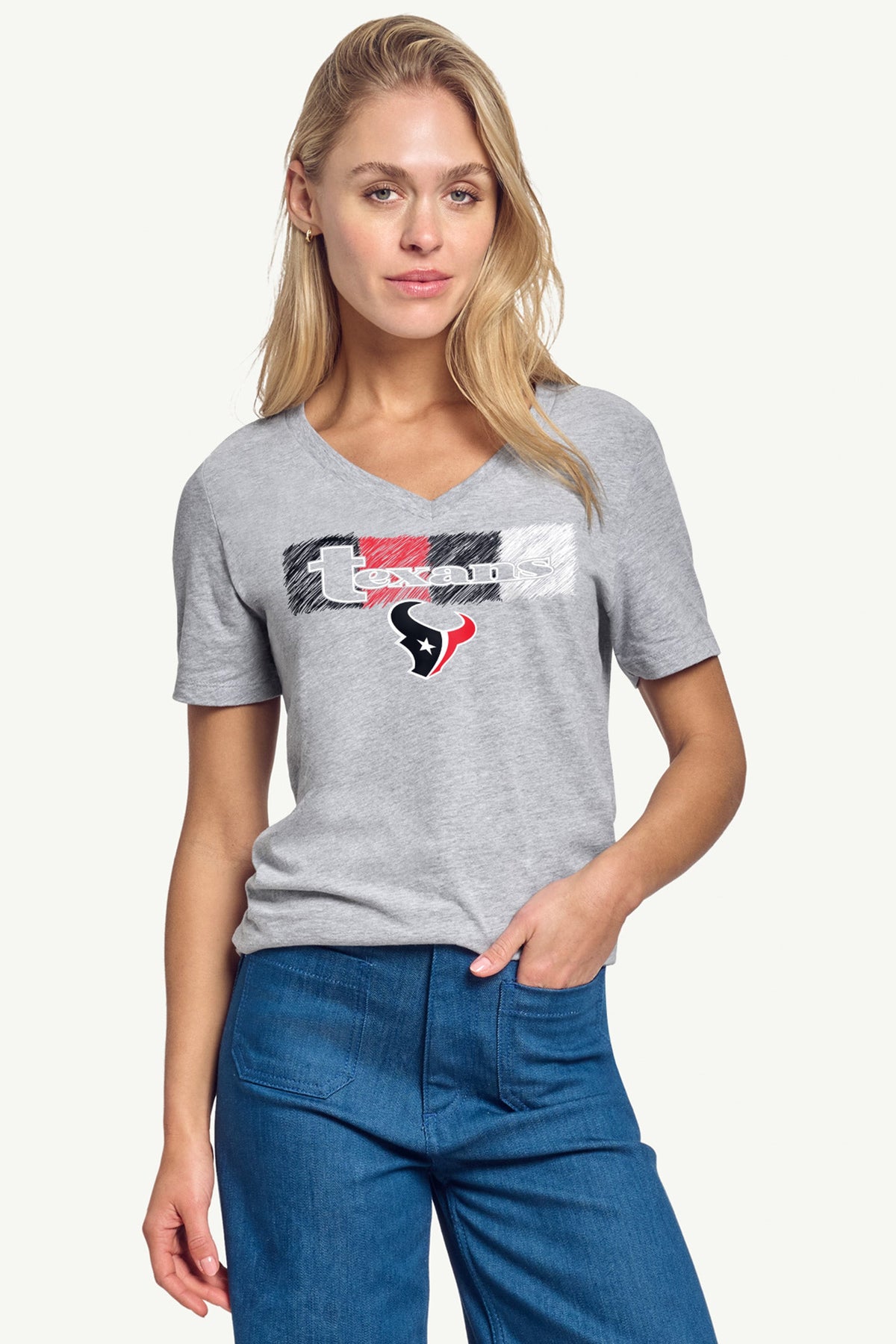 WOMENS HOUSTON TEXANS COLOR SHADING V-NECK T SHIRT - Heather Grey