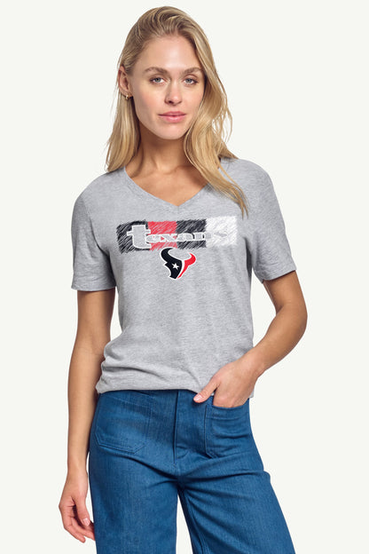 WOMENS HOUSTON TEXANS COLOR SHADING V-NECK T SHIRT - Heather Grey