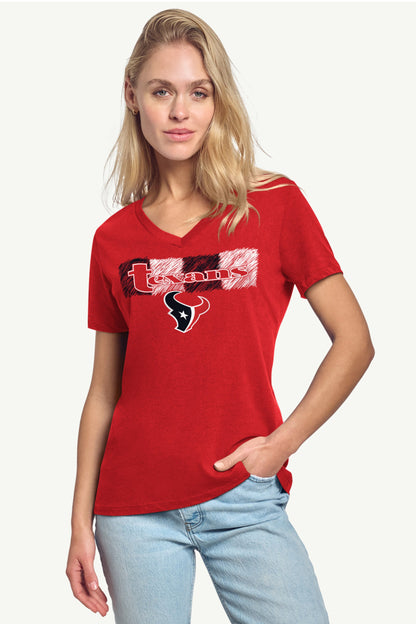 WOMENS HOUSTON TEXANS COLOR SHADING V-NECK T SHIRT - Red