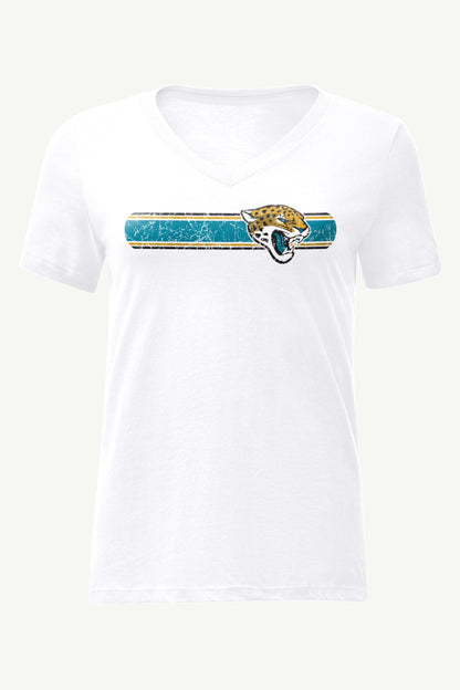 WOMENS JACKSONVILLE JAGUARS STRIPE V-NECK T SHIRT - White