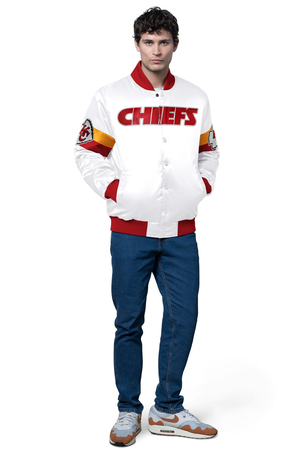 MENS KANSAS CITY CHIEFS TRIPLE OPTION SATIN VARSITY JACKET - Starter