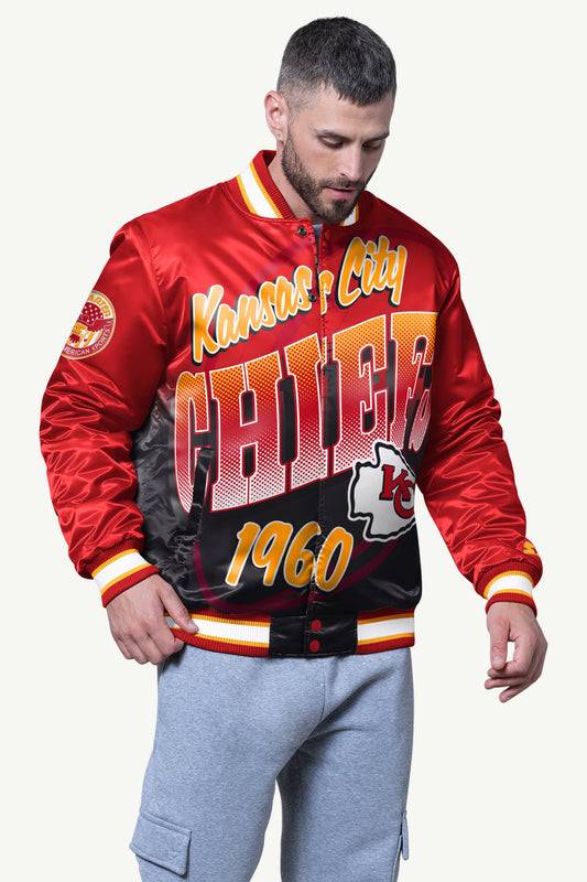 MENS KANSAS CITY CHIEFS PASS RUSH SATIN VARSITY JACKET - Starter