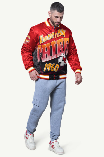 MENS KANSAS CITY CHIEFS PASS RUSH SATIN VARSITY JACKET - Starter