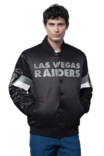 MENS LAS VEGAS RAIDERS TRIPLE OPTION SATIN VARSITY JACKET - Starter