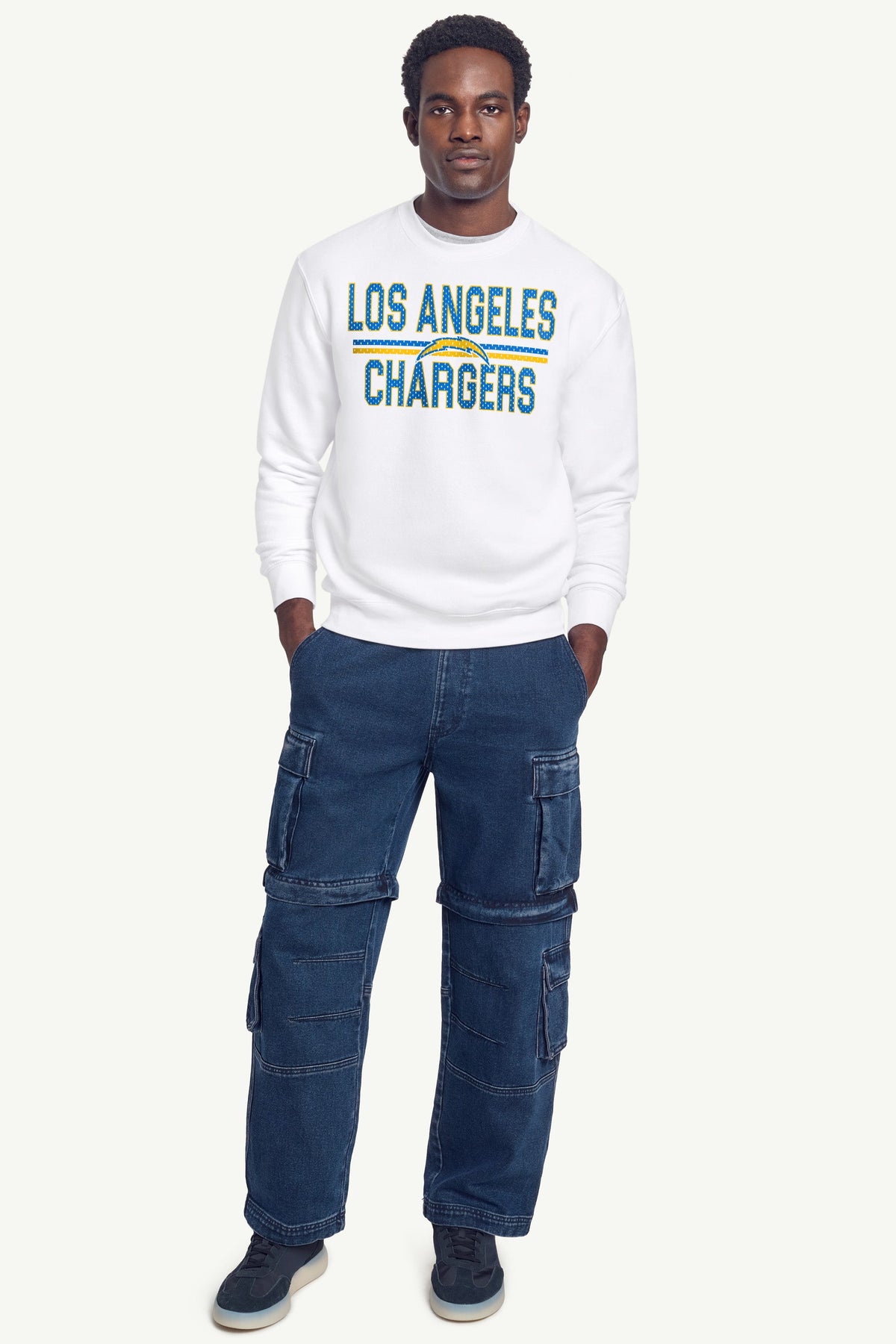 MENS LOS ANGELES CHARGERS MESH LOOK SWEATSHIRT - White