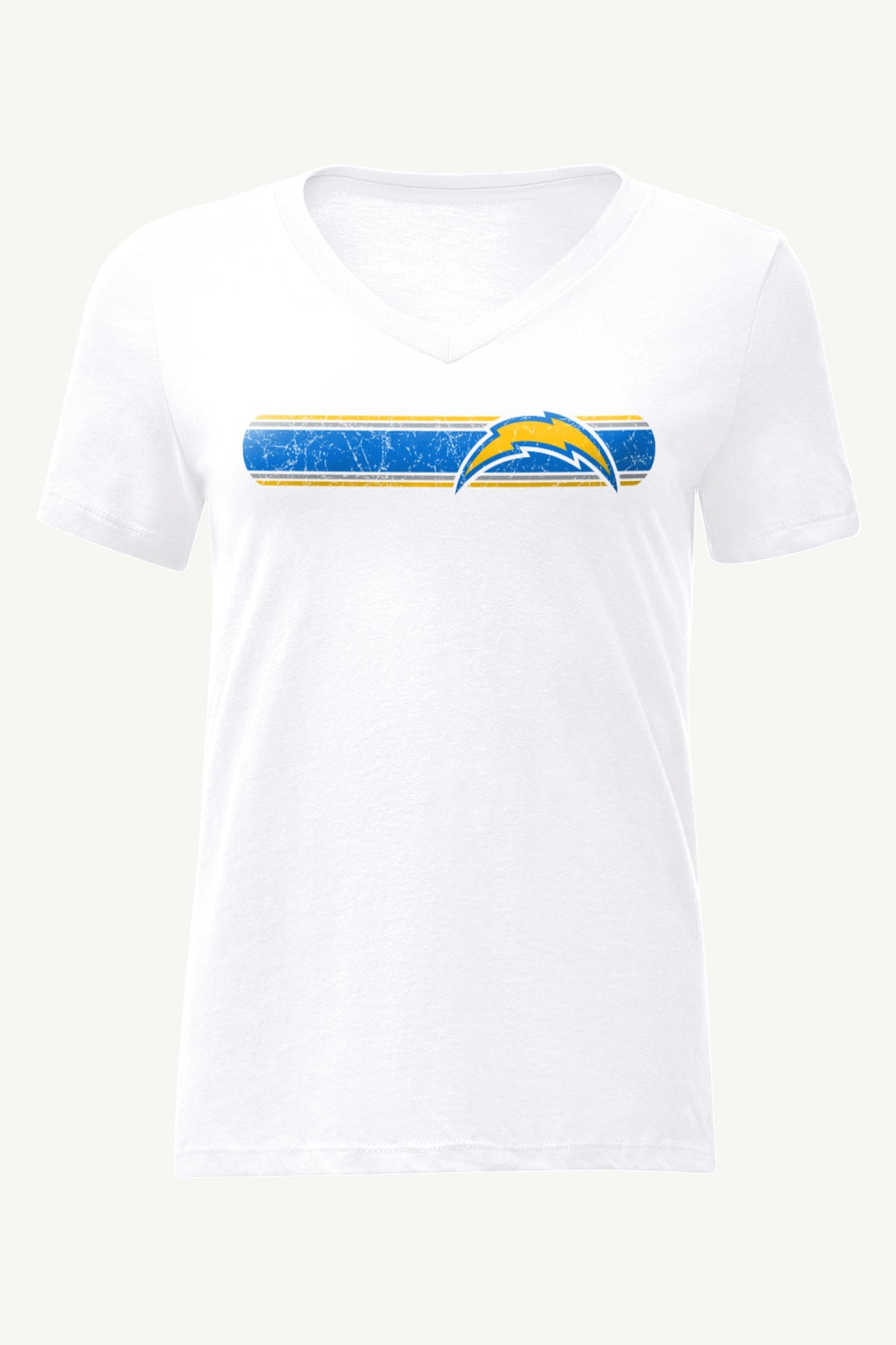 WOMENS LOS ANGELES CHARGERS STRIPE V-NECK T SHIRT - White