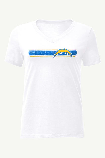 WOMENS LOS ANGELES CHARGERS STRIPE V-NECK T SHIRT - White