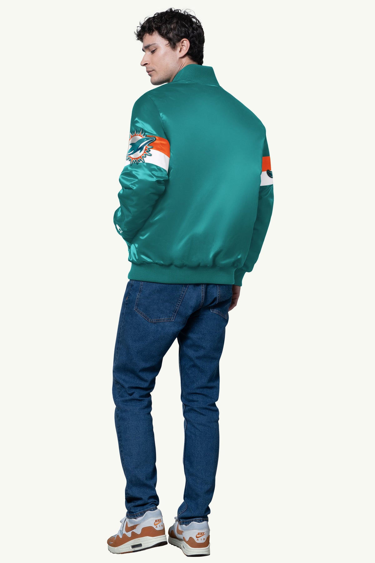 MENS MIAMI DOLPHINS TRIPLE OPTION SATIN VARSITY JACKET - Starter