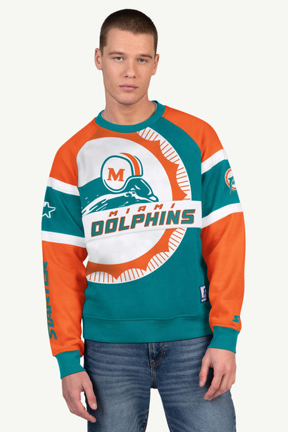 MENS MIAMI DOLPHINS DIME BACK COLORBLOCK CREWNECK - Starter