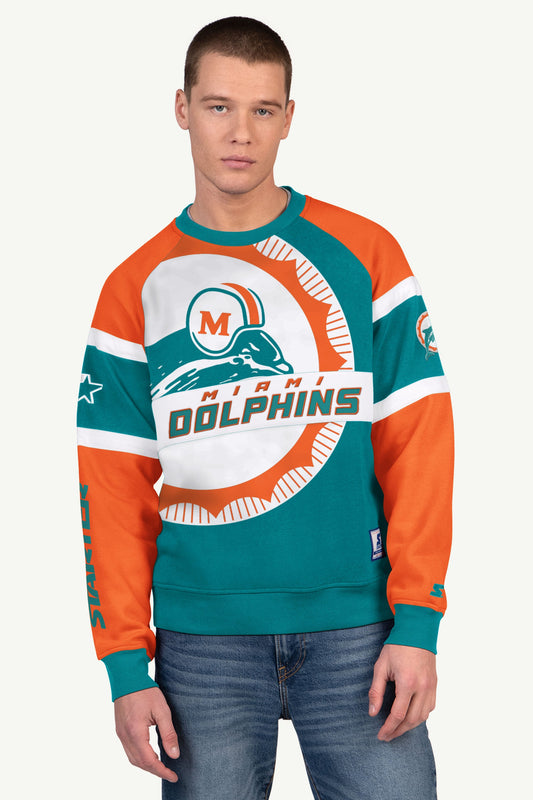 MENS MIAMI DOLPHINS DIME BACK COLORBLOCK CREWNECK - Starter