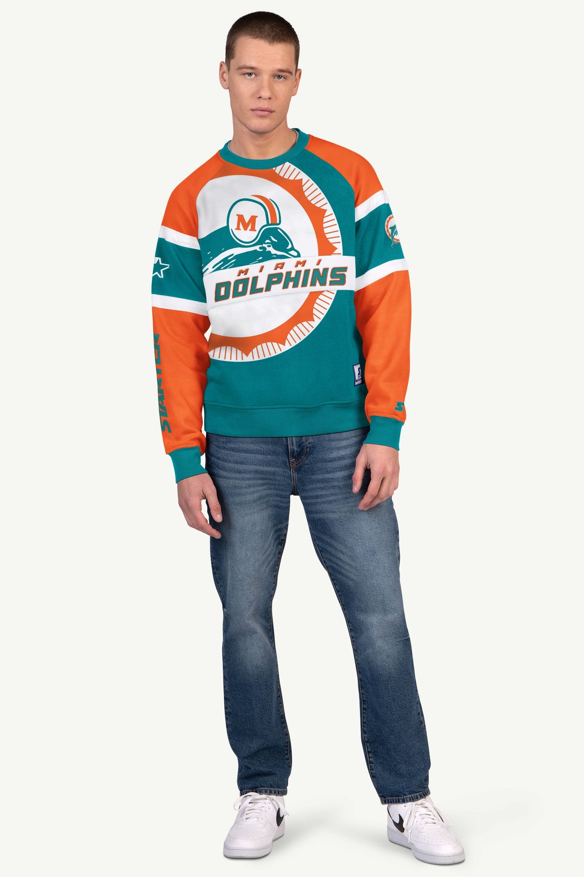 MENS MIAMI DOLPHINS DIME BACK COLORBLOCK CREWNECK - Starter
