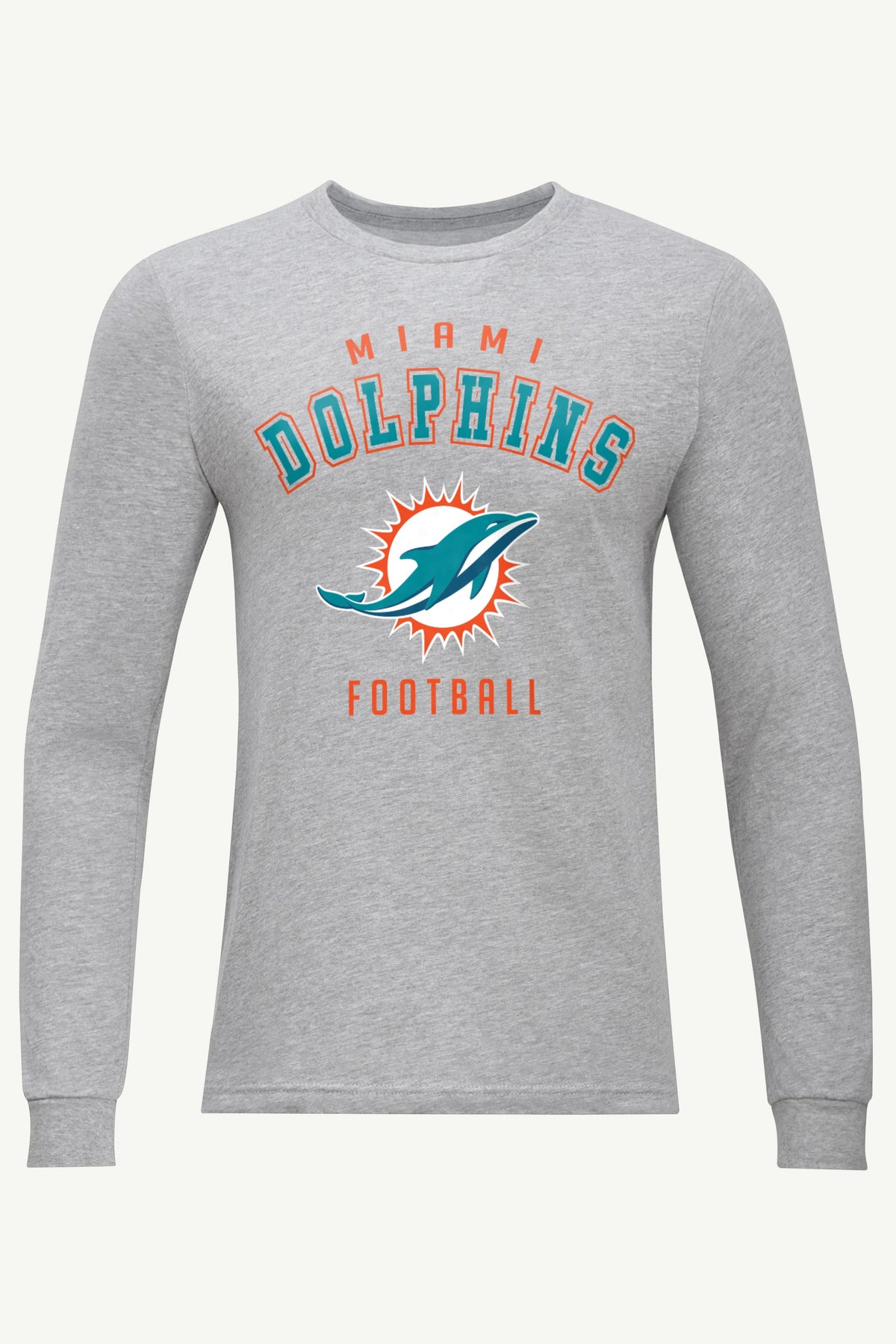 MENS MIAMI DOLPHINS LOGO LONG SLEEVE T SHIRT - Heather Grey