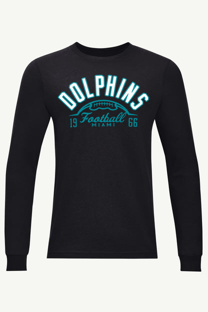 MENS MIAMI DOLPHINS HALF BALL LONG SLEEVE T SHIRT - Black
