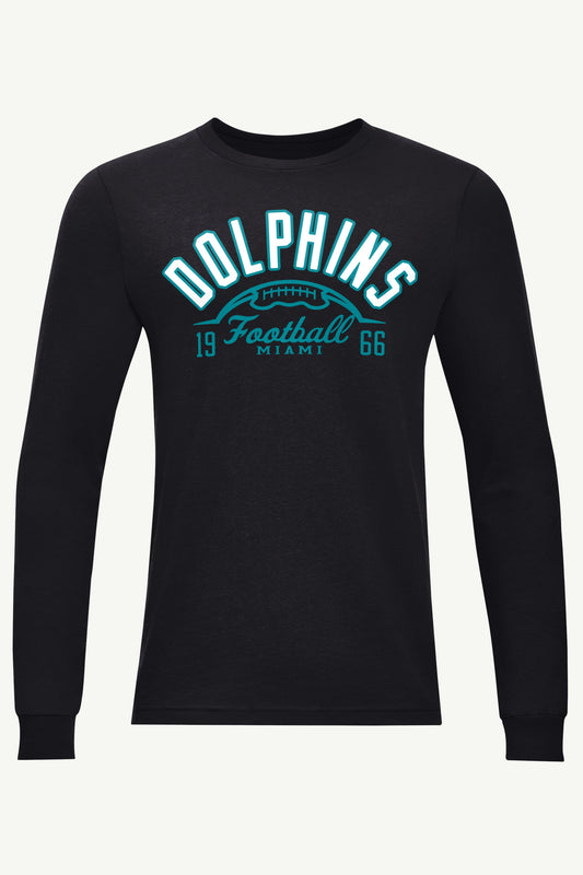 MENS MIAMI DOLPHINS HALF BALL LONG SLEEVE T SHIRT - Black