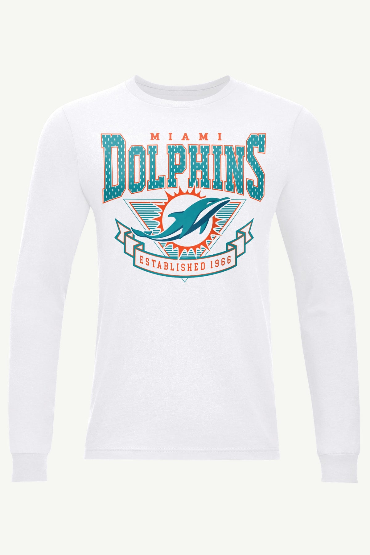 MENS MIAMI DOLPHINS 80's INSPIRED LONG SLEEVE T SHIRT - White