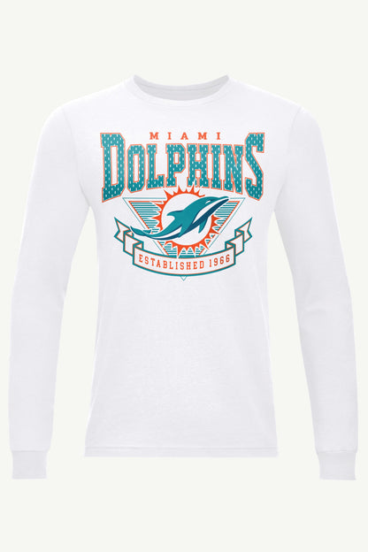 MENS MIAMI DOLPHINS 80's INSPIRED LONG SLEEVE T SHIRT - White