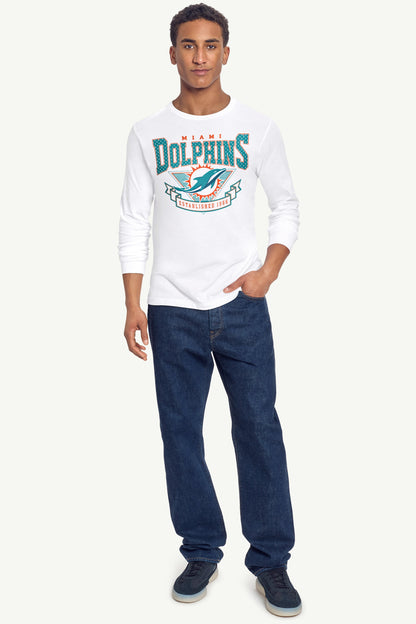 MENS MIAMI DOLPHINS 80's INSPIRED LONG SLEEVE T SHIRT - White