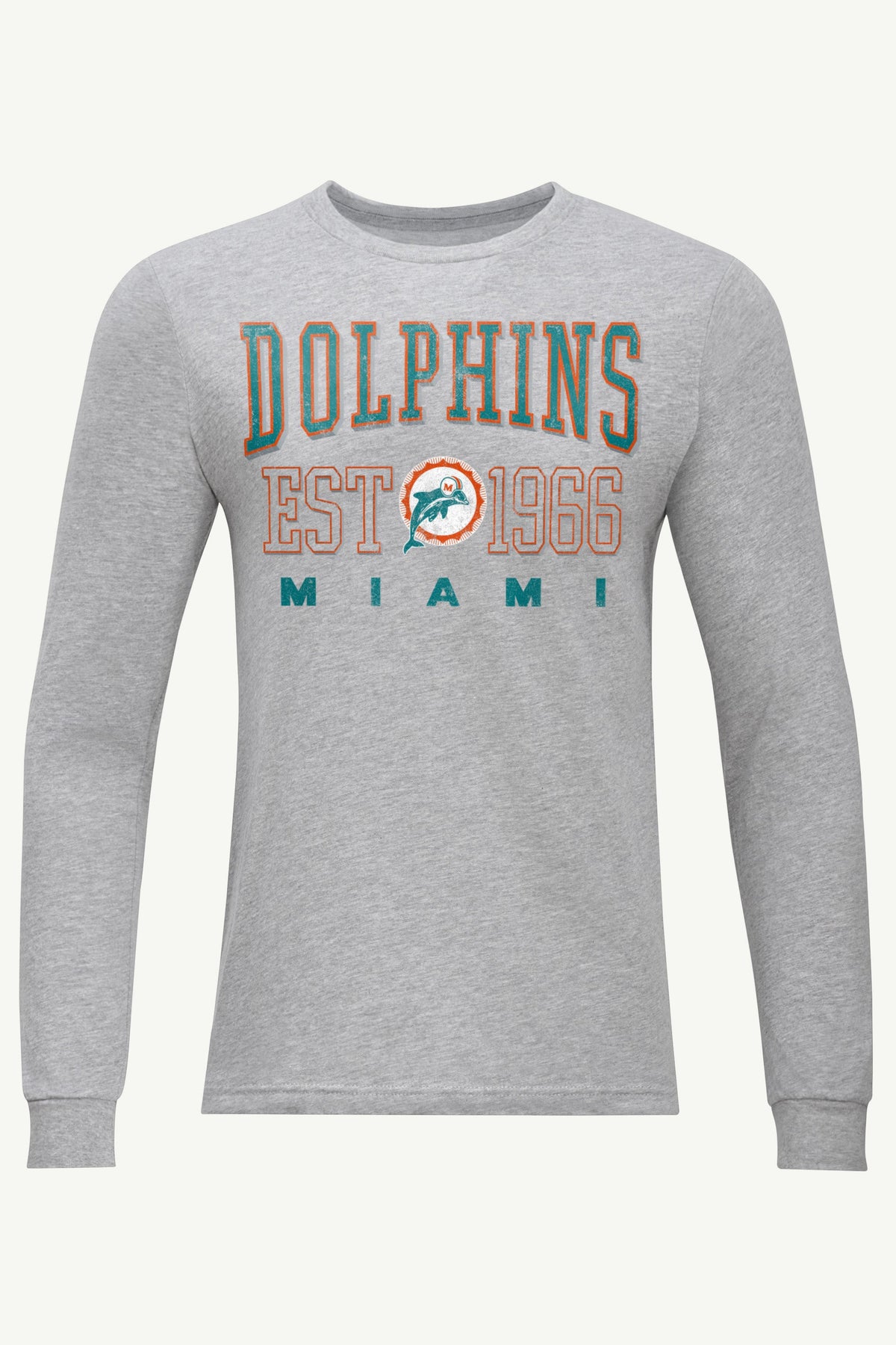MENS MIAMI DOLPHINS RETRO LONG SLEEVE T SHIRT - Heather Grey