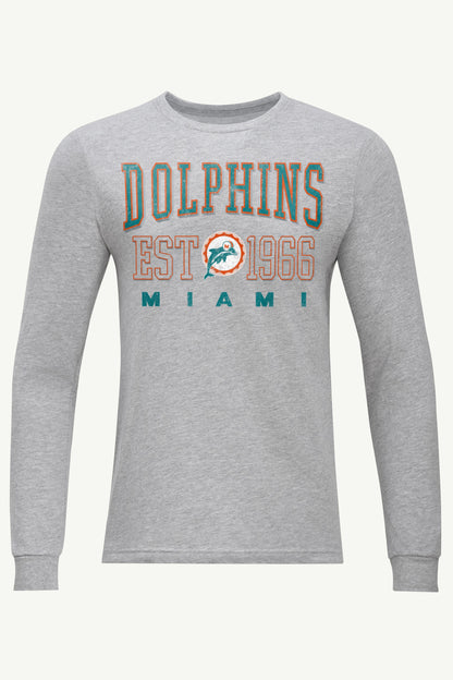 MENS MIAMI DOLPHINS RETRO LONG SLEEVE T SHIRT - Heather Grey