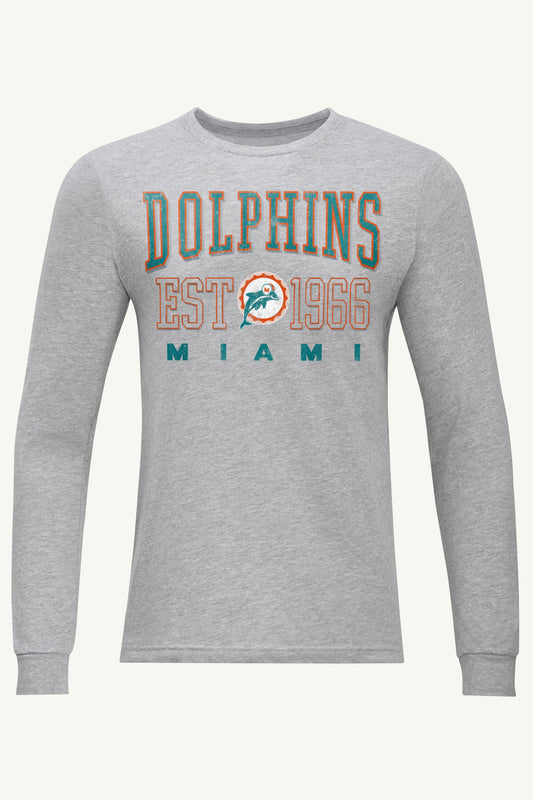 MENS MIAMI DOLPHINS RETRO LONG SLEEVE T SHIRT - Heather Grey