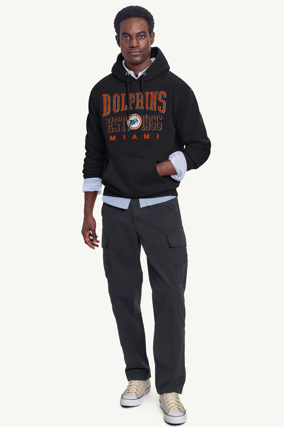 MENS MIAMI DOLPHINS RETRO HOODIE - Black