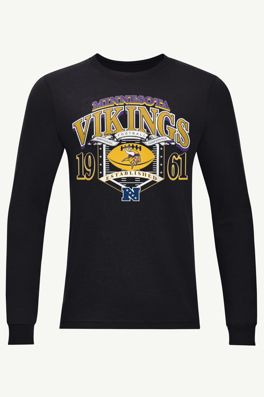 MENS MINNESOTA VIKINGS 80s INSPIRED FIELD LONG SLEEVE T SHIRTL - Black