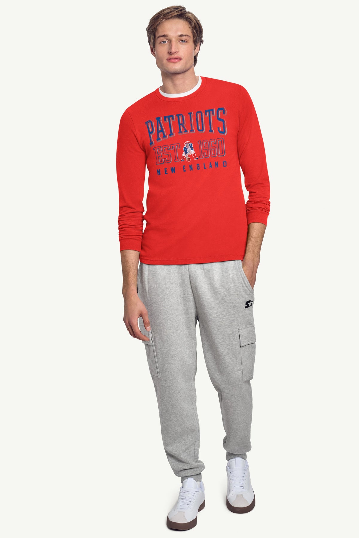 MENS NEW ENGLAND PATRIOTS RETRO LONG SLEEVE T SHIRT - Red