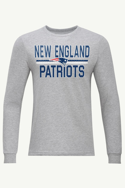 MENS NEW ENGLAND PATRIOTS MESH LOOK LONG SLEEVE T SHIRT - Heather Grey