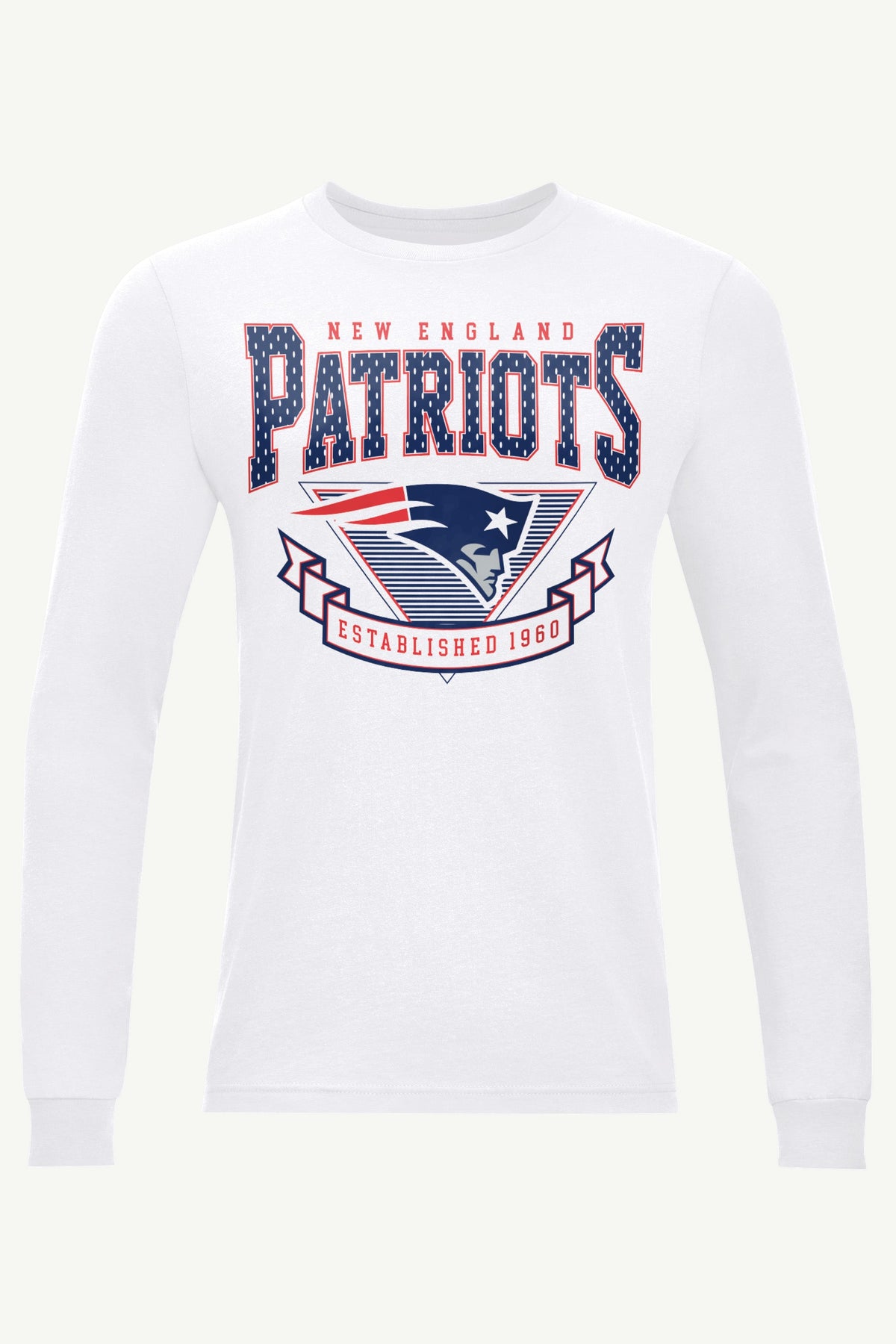 MENS NEW ENGLAND PATRIOTS 80's INSPIRED LONG SLEEVE T SHIRT - White