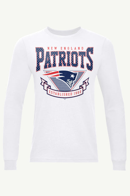 MENS NEW ENGLAND PATRIOTS 80's INSPIRED LONG SLEEVE T SHIRT - White