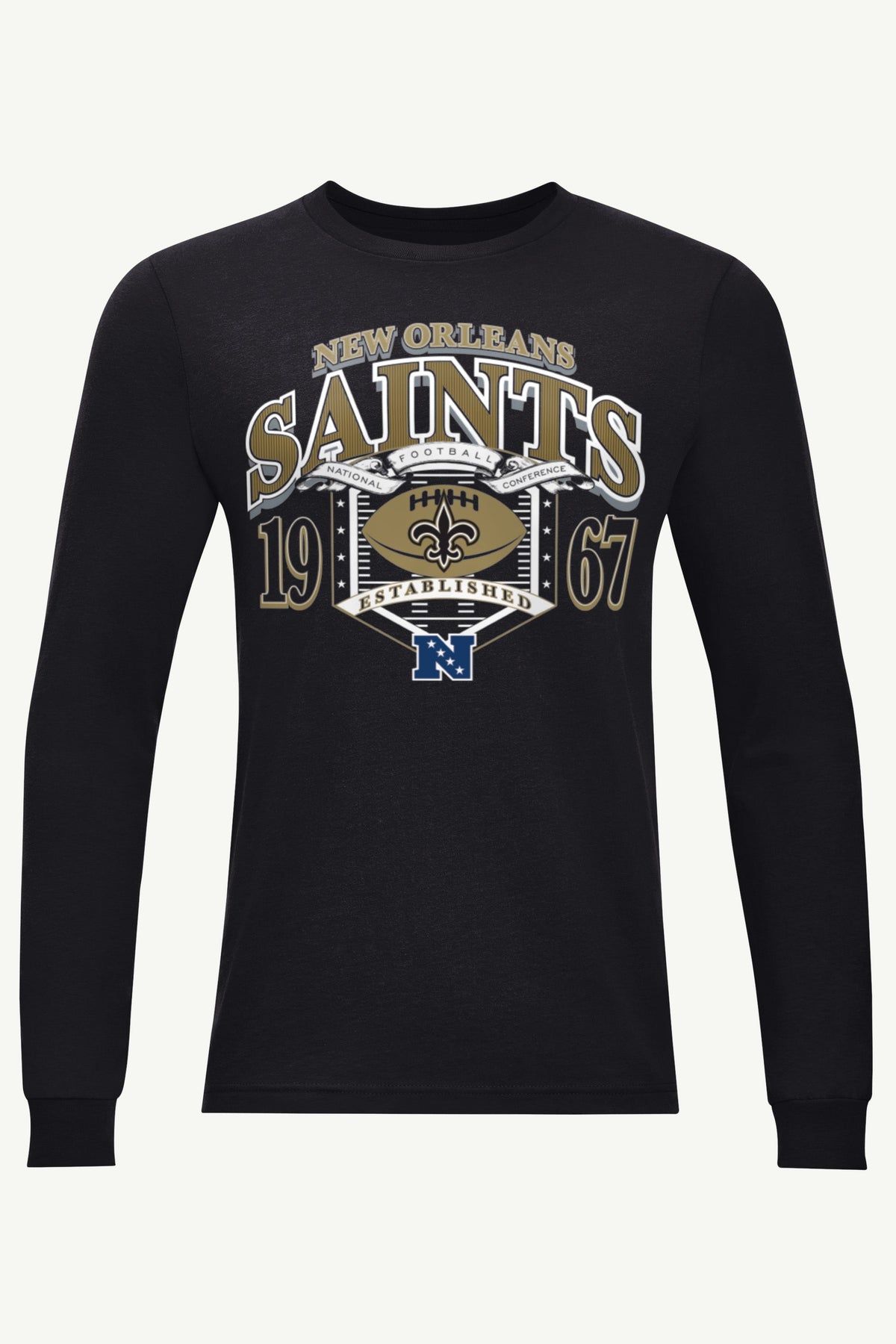 MENS NEW ORLEANS SAINTS 80s INSPIRED FIELD LONG SLEEVE T SHIRT - Black
