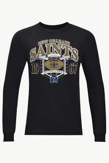 MENS NEW ORLEANS SAINTS 80s INSPIRED FIELD LONG SLEEVE T SHIRT - Black