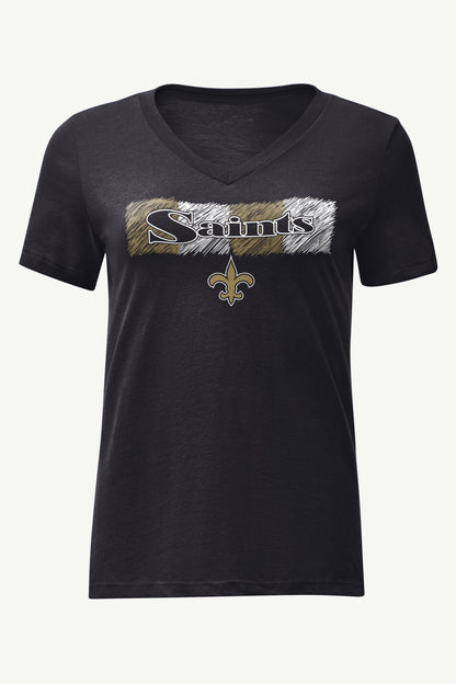 WOMENS NEW ORLEANS SAINTS COLOR SHADING V-NECK T SHIRT - Black
