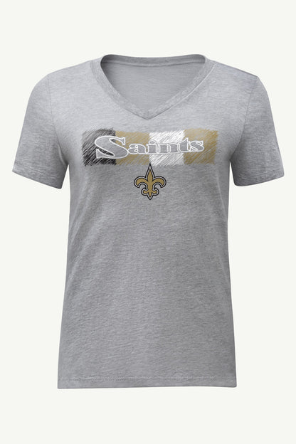 WOMENS NEW ORLEANS SAINTS COLOR SHADING V-NECK T SHIRT - Heather Grey