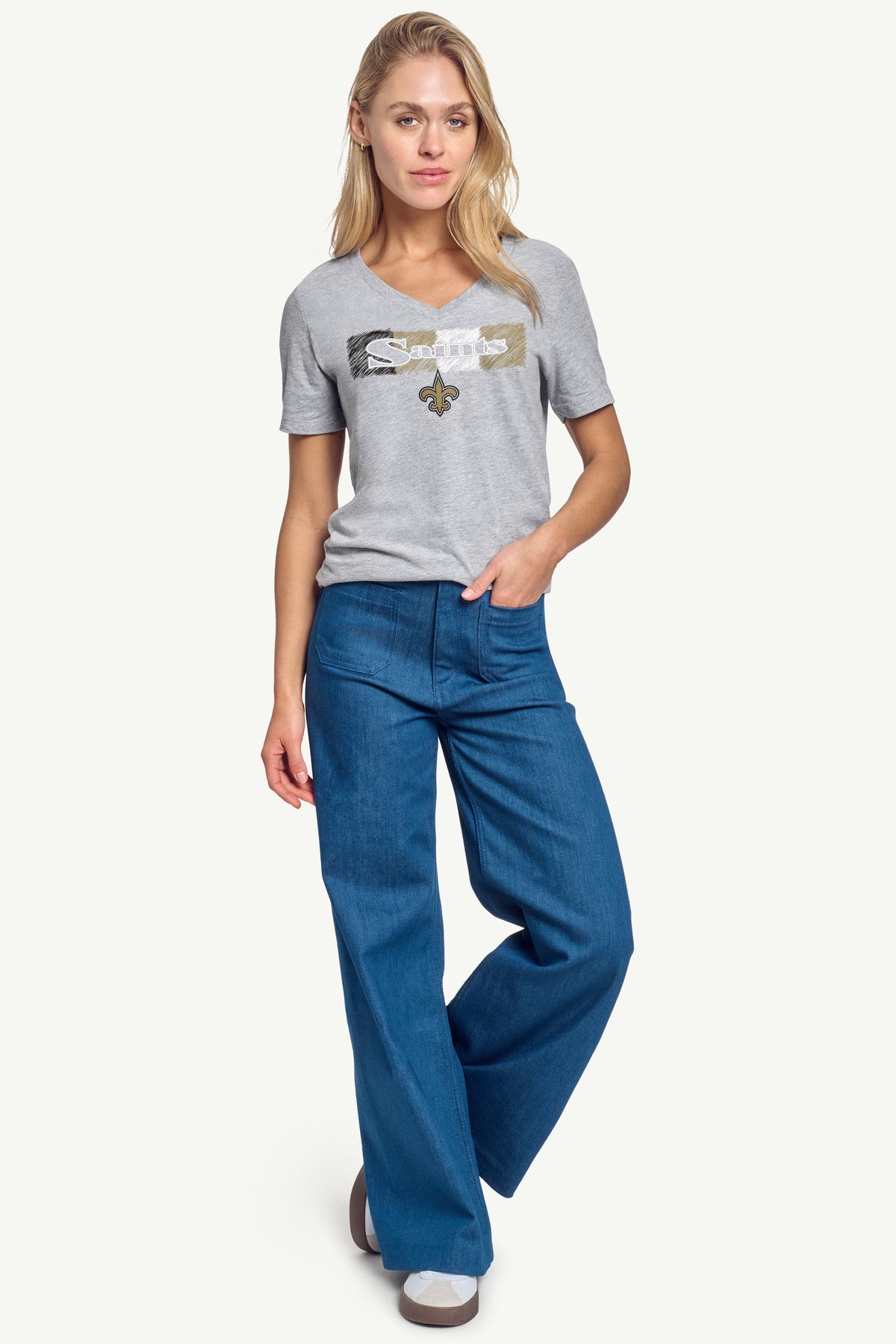 WOMENS NEW ORLEANS SAINTS COLOR SHADING V-NECK T SHIRT - Heather Grey