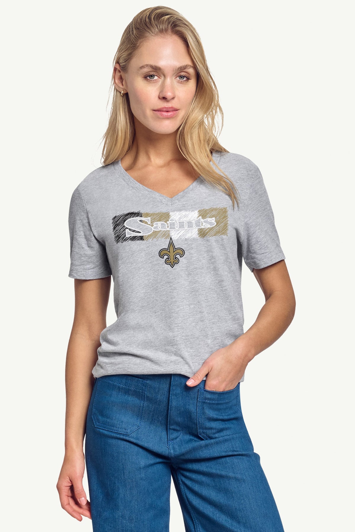 WOMENS NEW ORLEANS SAINTS COLOR SHADING V-NECK T SHIRT - Heather Grey