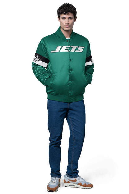 MENS NEW YORK JETS TRIPLE OPTION SATIN VARSITY JACKET - Starter