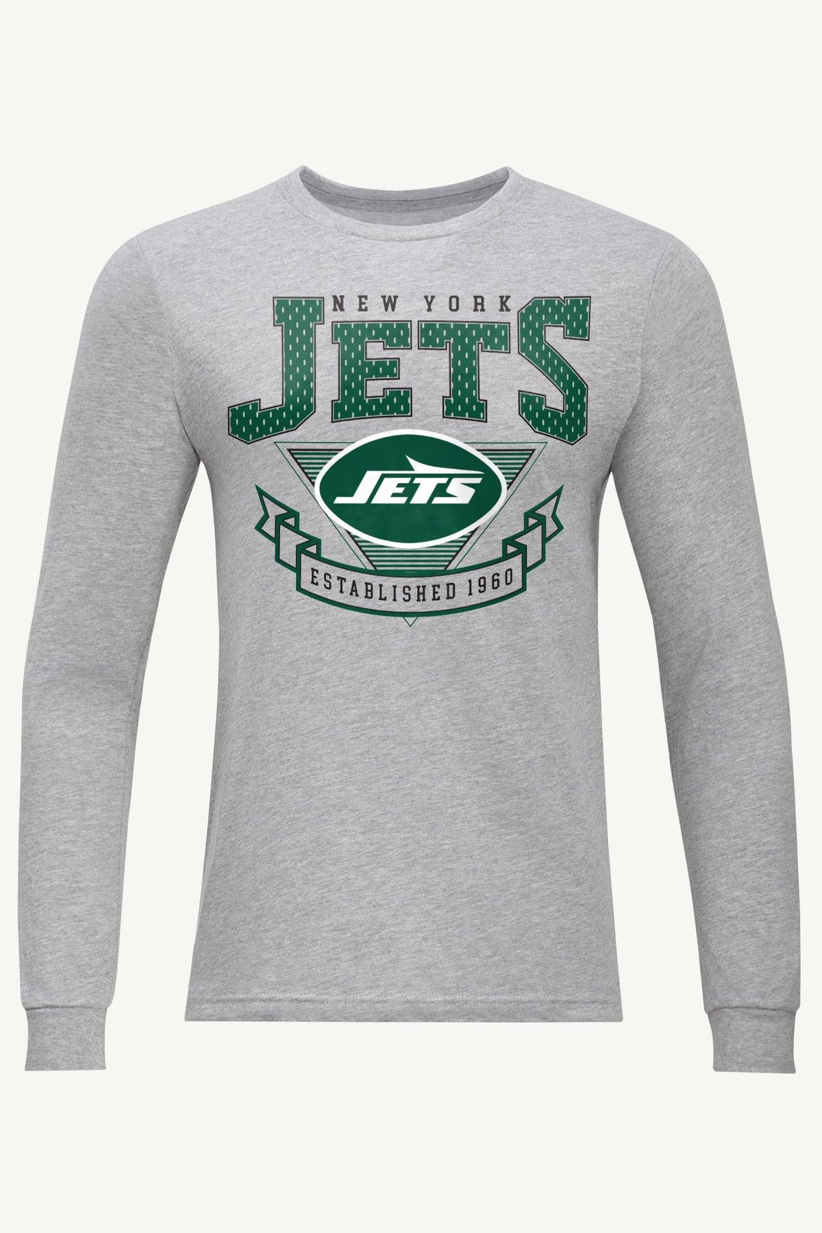 MENS NEW YORK JETS 80's INSPIRED LONG SLEEVE T SHIRT - Heather Grey