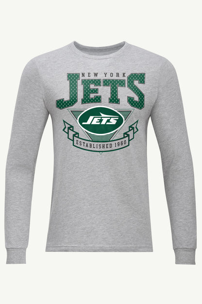 MENS NEW YORK JETS 80's INSPIRED LONG SLEEVE T SHIRT - Heather Grey